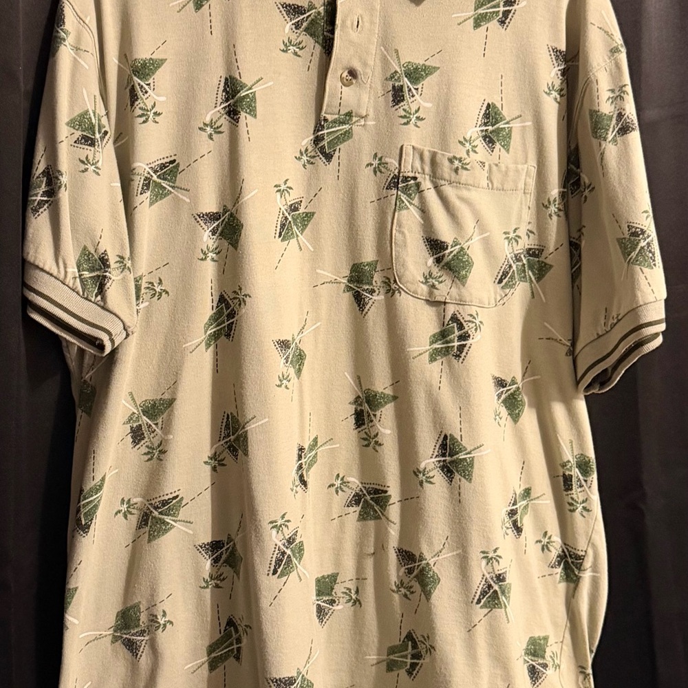 Michael Bastian Beige Polo with Olive Geometric Print